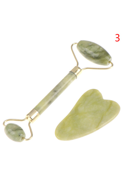 2Pcs Natural Jade Stone Facial Massage Roller Guasha Board Double Heads Face Lift Body Skin Relaxati