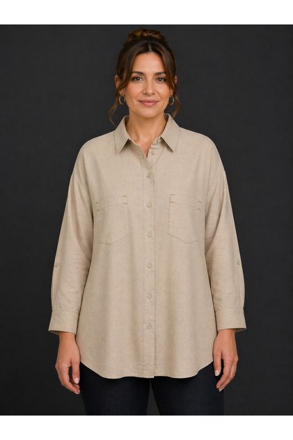 Linen blend women's plus size shirt beige