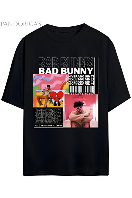 BAD BUNNY Tシャツ ブラック SVART WEAR Bad Bunny Baskılı Oversize Unisex T-Shirt - Fiyatı