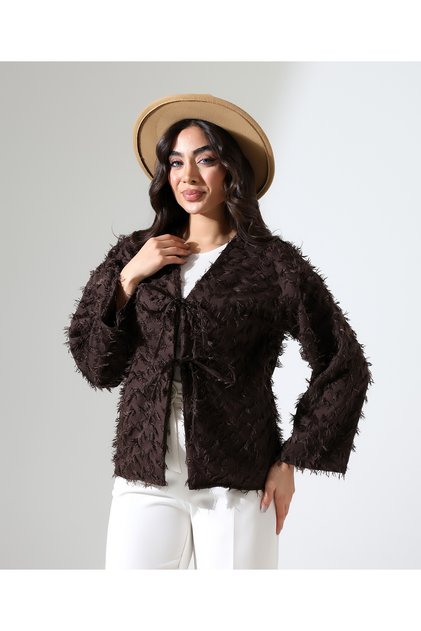 Front-Tie Cut-Out Jacquard Kimono