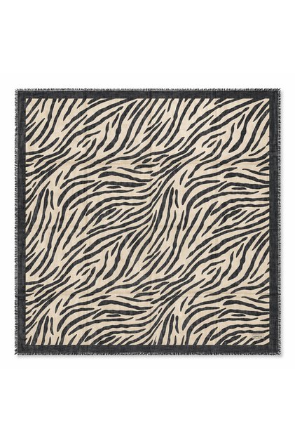Women's Black Mink Zebra Patterned Coton India Cotton Cheesecloth Writing Hijab - Coton Scarf
