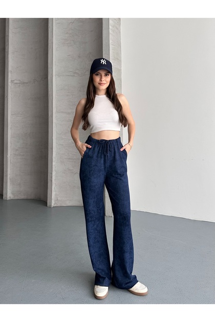 Women's Elastic Waist Pocketed Batik Pattern Sweatpants 3056