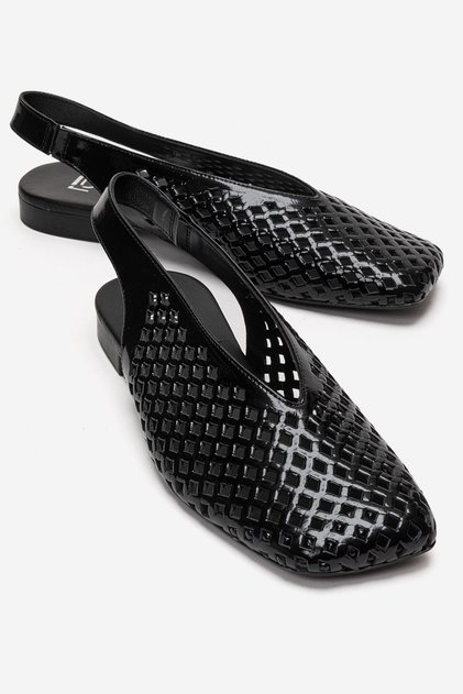 Delizia Black Patent Leather Genuine Leather Closed-Front Laser Cut Women's Sandals