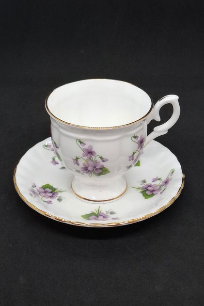 Staffordshire Vintage English Cup and Saucer with Violet Motif