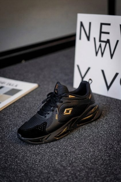 Men's Comfortable Sporty Black&Gold Sneaker Shoes