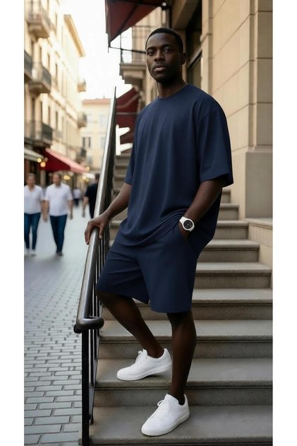 Flexible Lycra Oversize Fit Shorts T-Shirt Set 1Kh4