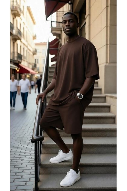 Flexible Lycra Oversize Fit Shorts T-Shirt Set 1Kh4