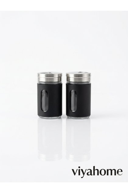 Chef Star 2-Piece Glass Spice Jar Set with Metal Lid and Window Detail - Black / White Options