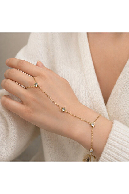Elegant Hand Chain with Round Stones, Şahmeran Steel Bracelet (Guaranteed Not to Tarnish)