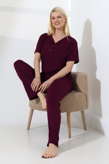 Lace Collar Plum Pajama Set