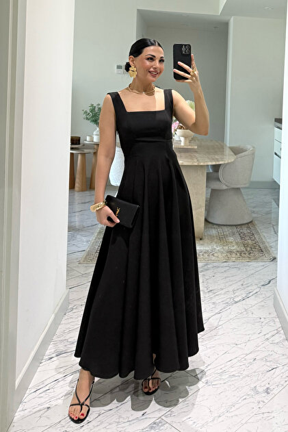 Oui Apsia THE EXCELLENT エルセーヌ Seda Yalçın Atelier Siyah Kare Yaka Füsun Prenses Elbise - Fiyatı