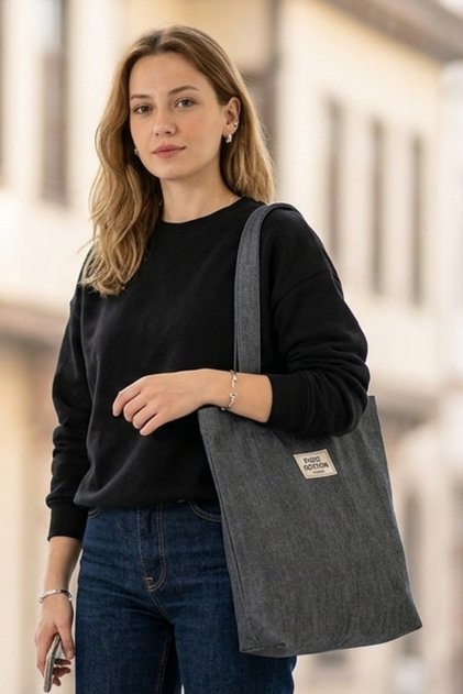 Denim Canvas Bag Handmade Large Volume Minimal Design