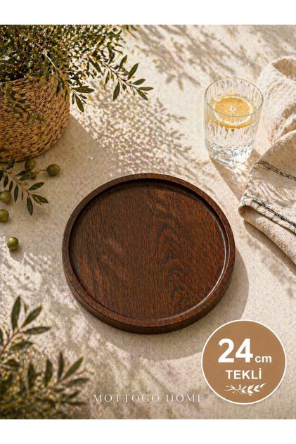 24 cm Yuvarlak Ahşap Sunum Tepsisi – Doğal Servis Tabağı (1-12’li Set Seçenekli)