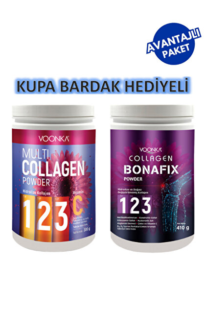Multi Collagen Powder 300 g + Bonafix Powder 140 g Eklem Ve Cilt Sağlığı (Kupa Bardak Hediyeli)