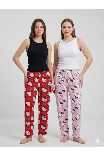 2-Piece Hello Ki̇ty Patterned Summer Combed Cotton Pajama Bottoms