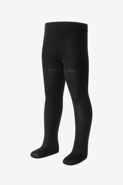 Black Tiny Heart Patterned Girls' Pantyhose