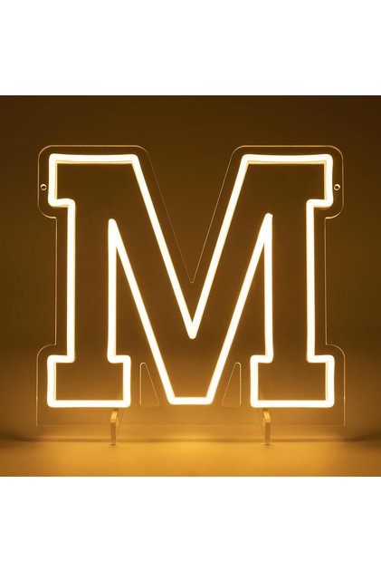 لافتة نيون LED على شكل حرف M مقاس 30×22 سم بقاعدة أكريليك 6 مم، إضاءة أبجدية لتزيين الحائط والحفلات