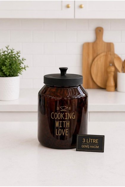 Glass Multi-Purpose Food Jar with Metal Lid Amber 3000 ml (3 Lt)