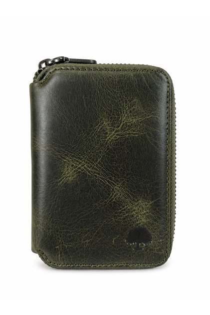 796 Wallet Unisex Green Zippered Genuine Leather Wallet