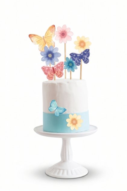 Multi-Colored 7-Piece Butterfly and Flower Themed Long Toothpick Cake Decoration