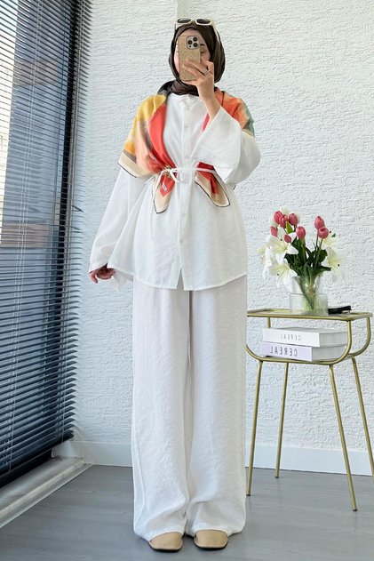 Premium Oversize Basic Modal Women's Two-Piece Set - White