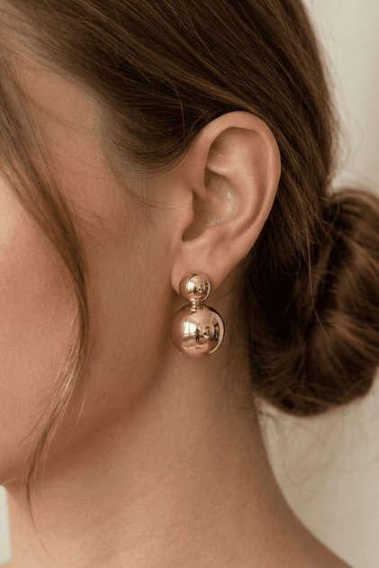 Gold Top Detailed Brand Earrings