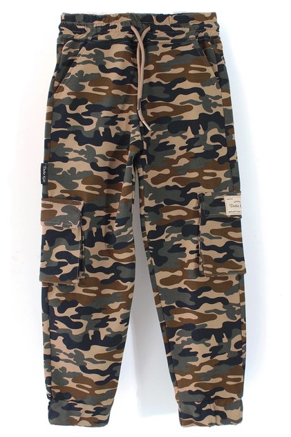 Unisex Çocuk Kamuflaj Desenli Kargo Cep Pantolon Görünümlü Jogger Eşofman Altı