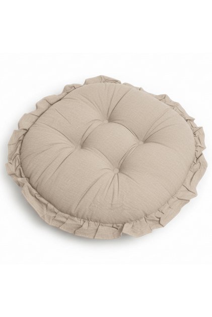 Round Cotton Linen Blend Beige Chair Cushion Soft Seat Pad for Dining Chairs and Stools 35 cm