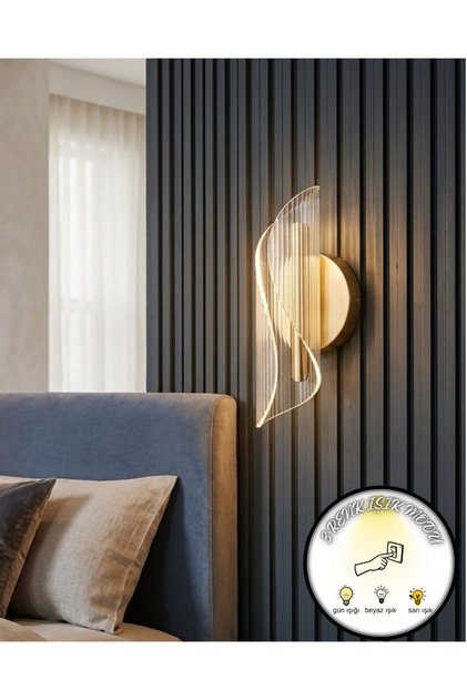 Luxury Sarmal Gold Sarı Kaplama 3 Renk Ledli Pilli Değildir Elektrikli Duvar Apliği Otel Ev Ofis Dekoratif Aydınlatma