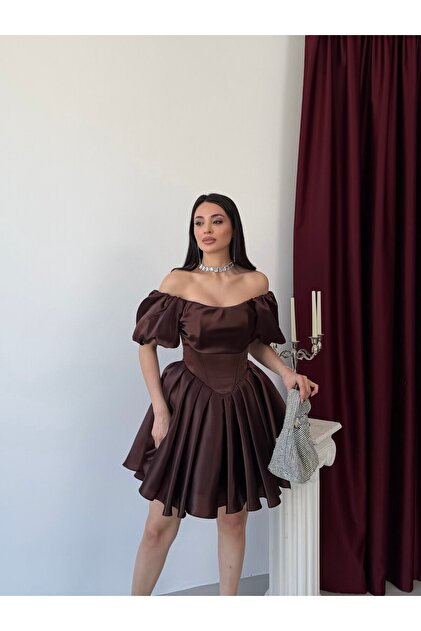 Serica Moda Brown Balloon Sleeve Corset Detailed Short Homecoming Dress-  Trendyol