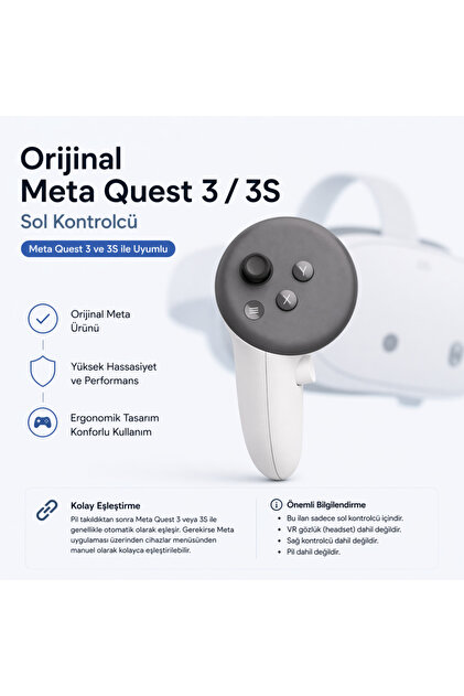 META Orijinal Quest 3/3S Sol Kontrolcü – Yedek / Değişim İçin