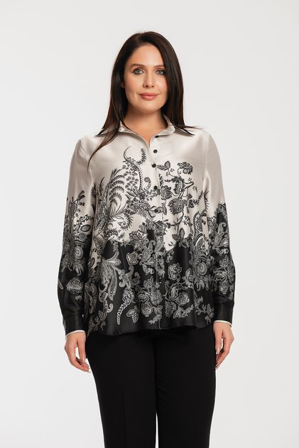 Digital Print Detailed Plus Size Satin Shirt