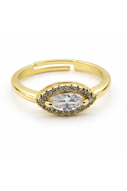 Gold Color Oval Stone Detailed Adjustable Ring
