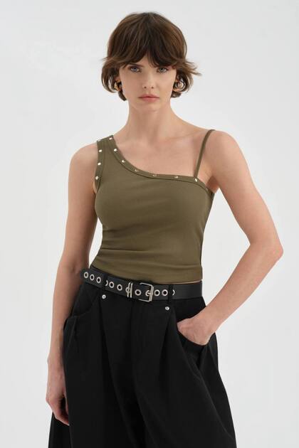 Women's Collar-Stitching Trok Detailed Sleeveless Design Athlete Crop Top