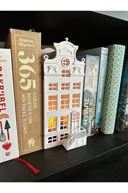 Amsterdam Kanal Evi Kitaplık Dekoru - Işıklı Booknook Kitap Ayracı ve Gece Lambası