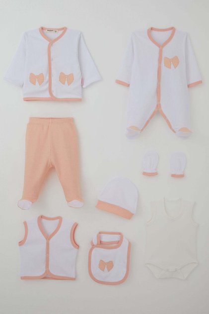 Baby Girl Hospital Release Outfit, 8-Piece Set with Bow Embroidery, 0-3 Months, White