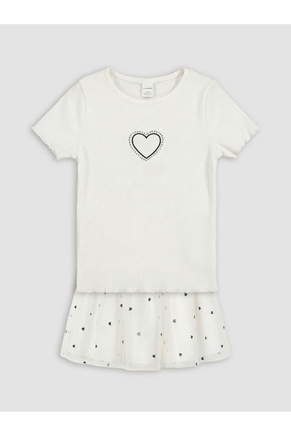 White Heart Printed Tulle Girls' Set from Güli̇s Gi̇ym