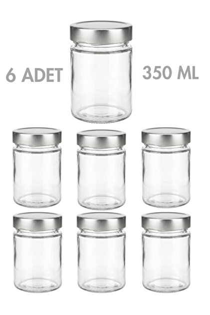 6 Pcs Silver Color Deep with Lid Transparent Jam Sauce Canned Peanut Butter Tahini Molasses Glass Jar 350ml