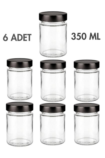 6 Pcs Black Color Deep with Lid Transparent Jam Sauce Canned Peanut Butter Tahini Molasses Glass Jar 350 ml