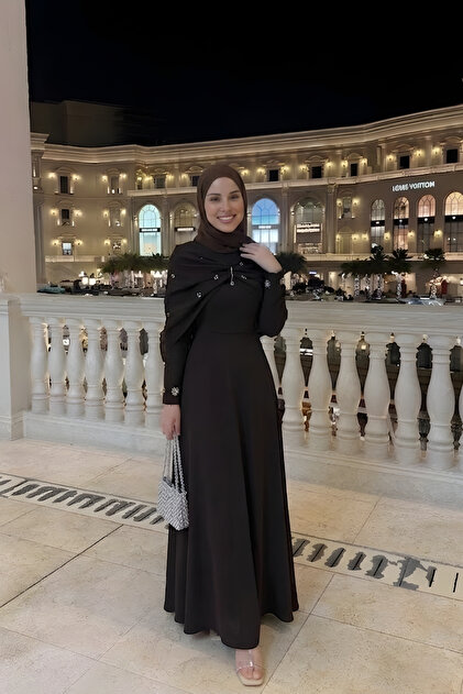 Hijab Shawl Detailed Stone Embellished Long Evening Dress – Leyla Model