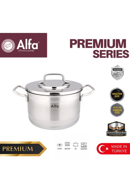 Premium 24x14 cm Stainless Steel Casserole Pot | 18/10 Cr-Ni (304) | Triplex Capsule Base | Induction Compatible | Heavy Duty | Made in Türkiye
