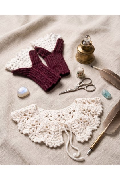 Hand Knitted Retro Collar and Sleeve Set - Elegant Bohemian 2-Piece Combination Accessory