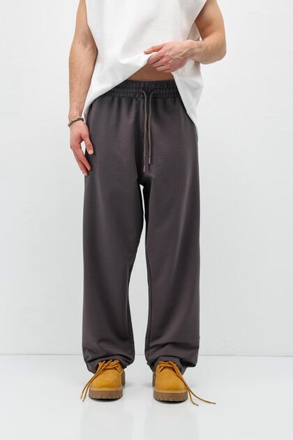 Basic Elastic Waist Sweatpants Smoked