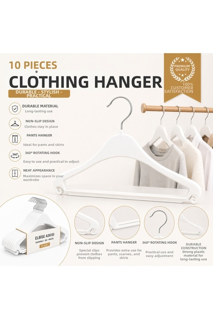 10 Pieces of White Plastic Durable Hangers – for Daily Use & Wedding Dress Hangers