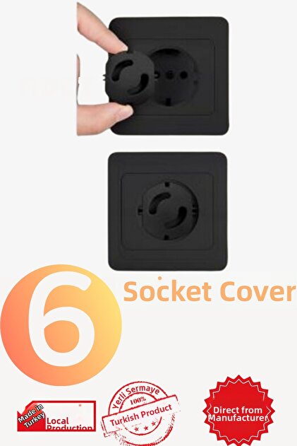 6 Pieces Baby Safety Socket Protector, Electrical Socket Protection, Socket Child Safety, White, Black