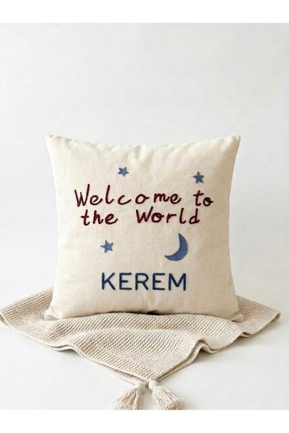 Welcome To The World İsimli Punch Bebek Kırlent Kılıfı Yeni Doğan Takı Yastığı
