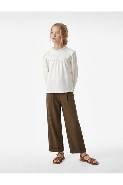 High Neck Ruffle Detailed Gathered Long Sleeve Blouse