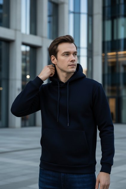 Loose Fit, Soft Textured, Navy Blue Sweatshirt with Fuzzy Inside