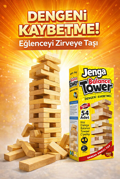 Ahşap Jenga Denge Oyunu 54 Parça – Balance Tower Ailece Eğlenceli Zeka Oyunu