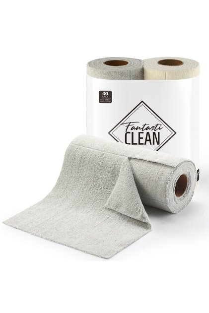 Multi-Purpose Roll Microfiber Cleaning Cloth 25X25 40 Sheets Beige - Light Gray (Pack of 2X20)